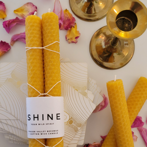 Rolled Beeswax Candle with tarot Cards, Brass Candle Holder and Flower Petals, Flatlay'